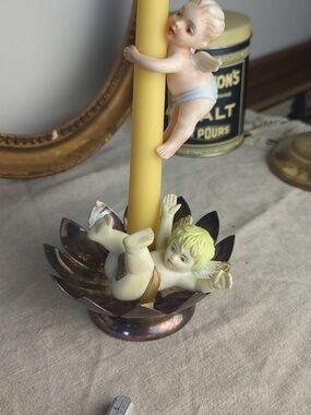 Vintage Cherub Candle Hugger – Romantic Putti Angel Pair Storybook Cottage
